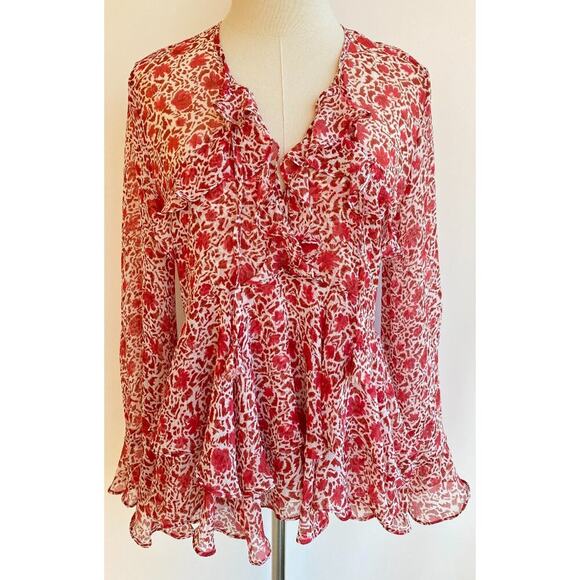 MISA Sandra Ruffled Chiffon Top Floral sz S - Picture 14 of 14